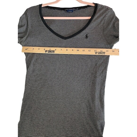 Ralph Lauren Sport Women's Striped Long Sleeve Shirt V-Neck Size Medium Navy - Picture 8 of 10